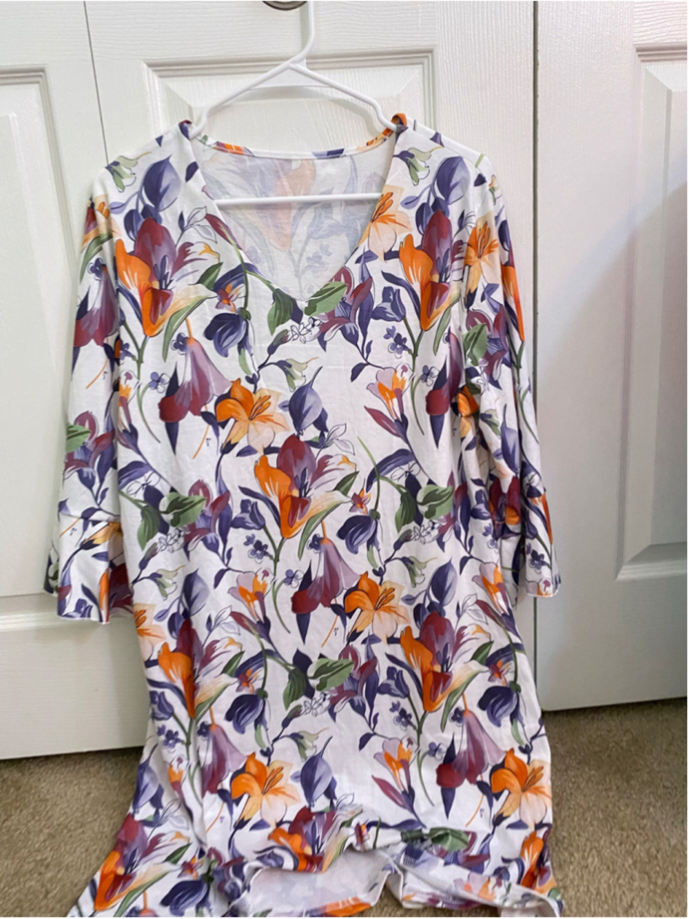 Women's Unbranded Floral Tunic Top, White and Orange 3X